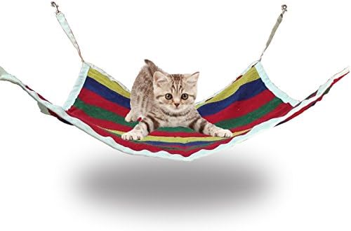 JzNova Cat Hammock Bed Pet Cage Hammock for Kitten Ferret Puppy or Small Pet (Red Stripe)