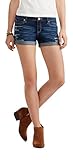Aeropostale Women's Dark Wash Destroyed Midi Shorts