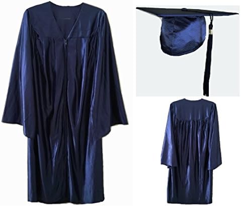 Graduation Cap &amp; Gown set (with tassel), Navy Blue (Shiny) ( 5'9-5'11 )