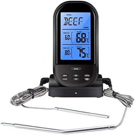 Wireless Remote Digital Meat Thermometer, KingYue Instant Read Thermometer with Waterproof Dual-Probe, Built-in Clock Timer, Food Thermometer for Kitchen, Cooking, BBQ, Barbecue, Grill, Oven