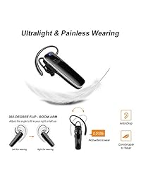 New bee Bluetooth Earpiece HD Stereo Ultralight Wireless Hands  Headset 12Hrs Talktime Noise Cancelling Mic Driving Headset Compatible with iPhone Android Businessman Driver Trucker