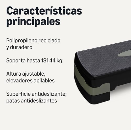 Plataforma de Step para Ejercicios Aeróbicos, Escalón Ajustable para Entrenamiento en Casa, 68.58cm, Negro/Gris