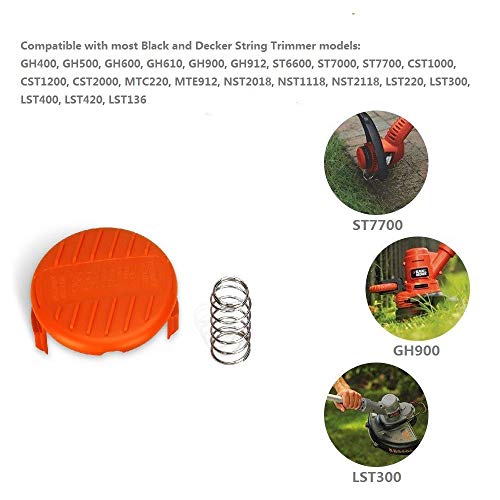 YMHB Trimmer Replacement Spool Cap Covers and Spring Compatible with Black+Decker, Weed Eater Cover, Weed Wacker Parts 2 Pack(2 Spool Cap+2 Spring)