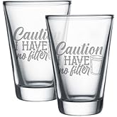 Hat Shark Funny Shot Drink Quote - Shot Glass Sets, 1.75oz Laser Etched Engraving Glassware Gift For Home Bar, Men, Women, Birthdays, or Decor (Caution I Have No Filter (SET OF 2))