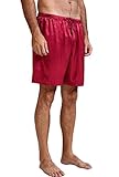 Mens Silk Satin Pajamas Pyjamas Shorts Lounge Beach Shorts Boxer Wine L