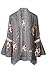 ECOWISH Womens Floral Print Loose Puff Sleeve Kimono Cardigan Lace Patchwork Cover Up Blouse,US XL,Gray
