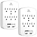 Outlet Surge Protector, ANKO 6-Outlet Wall Tap AC Adapter with 2.1A Dual USB Charging Station, Grounding and Protection Indicator for Home, Office, ETL Certified (2 Pack)