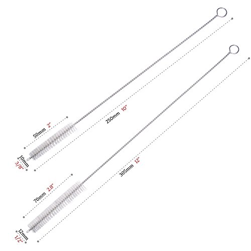 Drinking Straw Cleaning Brushes Set Pipe Tube Cleaner Nylon Bristles Stainless Steel Handle 10" 12" Extra Long 10mm 12mm Extra Wide Diameter - Set of 5 - Thumbnail 4