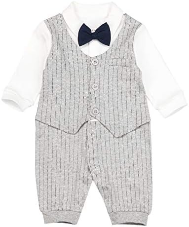 Xuuly Newborn Baby Boy Clothes Outfit Stripe Gentleman Bow Tie Romper Gentleman Outfits