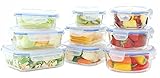 Kinetic 18 Piece (36oz,32oz,27oz,22oz,20oz,17oz,14oz,12oz,10oz) GoGreen Glassworks Elements Glass Food Storage Container Set with Leak Proof Microwave Vented Lids; (9 Containers and 9 Lids);55047