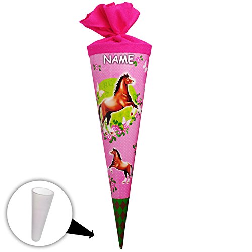 alles-meine.de GmbH 10 Stück Schultüten - Pferd & Blumenranken - 35 cm - rund - incl. individueller Schleife - mit Namen… – Bild 5