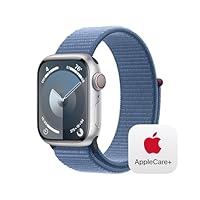 Apple Watch Series 9 [GPS + Cellular 41mm] Smartwatch with Silver Aluminum Case with Winter Blue Sport Loop, Carbon Neutral with AppleCare+ (2 Years)
