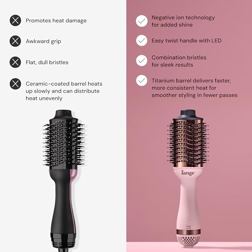 L'ANGE HAIR Le Volume 2-in-1 Titanium Blow Dryer Brush | Frizz Control Blowout Hair Dryer Brush For Drying And Straightening | Volumizing Hot Air Styler For All Hairstyles | Oval Barrel | Blush - 60mm