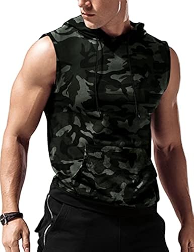 Amussiar Men's Muscle Hooded Tank Tops Camo Printed Sleeveless Gym