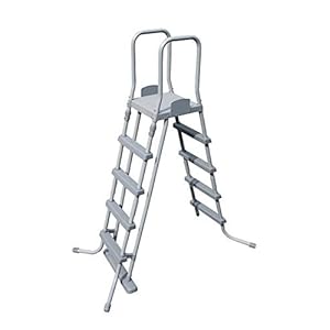 Bestway 58332 – Escalera para piscinas de 132 cm, con plataforma, 1 unidad, Gris