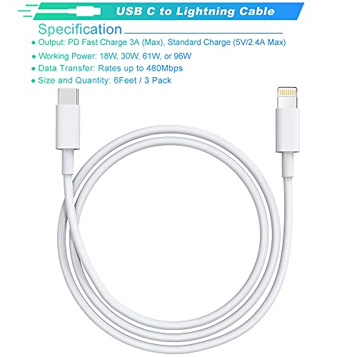 [Apple MFi Certified] USB C to Lightning Cable 3Pack 6FT iPhone Fast Charger Cable USBC Power