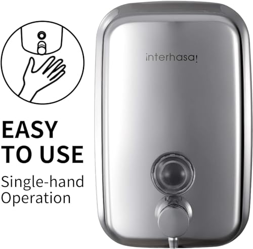 interhasa! Manual Soap Dispenser, Commercial Stainless Steel Wall Mounted Hand Soap Dispenser for Bathroom Kitchen 500ml/17oz, Sliver