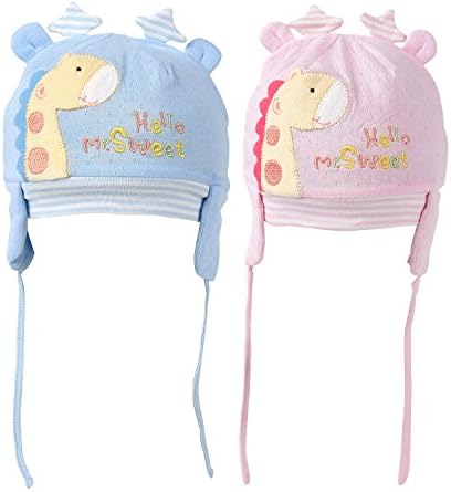 Baby Girls and Boys Beanies Hats Newborn Baby Cotton Giraffe Pattern Baby Pilot Caps 2Pack SECRET CHERISH