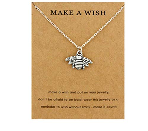 CrownOfRibbons Silver Bee Necklace for Women, Pendant, Cute Insect Jewellery, Bumble, Honey