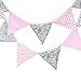 ALLHEARTDESIRES Pink & Gray Vintage Floral Hanging Pennant Bunting Wedding Banner Garland for Kids Teepee Tent Girl Baby Shower Birthday Nursery Decoration