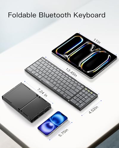 Inateck Foldable Wireless Keyboard with Number Pad, Multi-Device Bluetooth Folding Keyboard with Smart AI Function, Portable Design for iPad/iPhone/Android/Windows/Tablets, with Stand, Nomad N0135