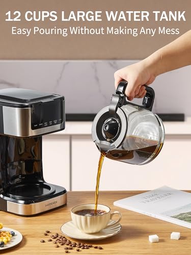 Coffee Maker, Programmable Drip Coffee Maker 12 Cup, Regular & Strong Brew Drip Coffee Machine with Iced Coffee Function for Home and Office, Black & Stainless Steel (Black. Sliver)