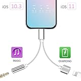 2 in 1 Lightning Adapter for iPhone 7/7 Plus/8/8 Plus/X, iPhone Adapter/Splitter, 2-Port Lightning Headphone Audio and Charger Adapter (Compatible with iOS 10.3, iOS 11 or Later)