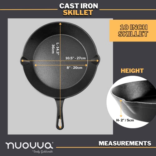 nuovva Pre-Seasoned Cast Iron Skillet Frying Pan Oven Safe Cookware for Indoor & Outdoor Use - Grill, StoveTop, Black (10inch - 25cm)
