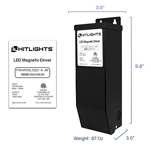 HitLights 100 Watt Dimmable Driver, Magnetic LED Driver - 110V AC-12V DC Transformer. Made in the US - coolthings.us