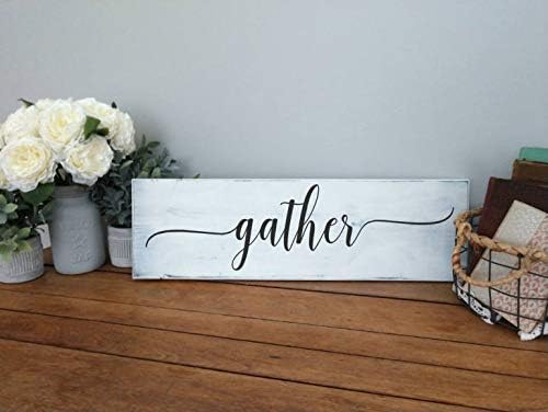 Stan256Nancy Rustic Distressed Gather Wood Wall Sign Gather Farmhouse decor Sign White Gather Shabby Chic Sign Gather Entryway decor Gather Sign