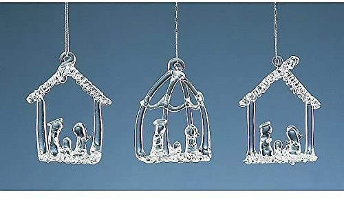 Set of Three Hanging Glass Nativity Christmas Tree Decorations
