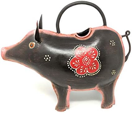 Skwiggles Fun Animal Shaped Metal Watering Can for Outdoor/Indoor Use on House Plants, Flowers, or Garden - Decorative and Functional Design Handcrafted and Painted by Metal Artisans (Javelina Pig)