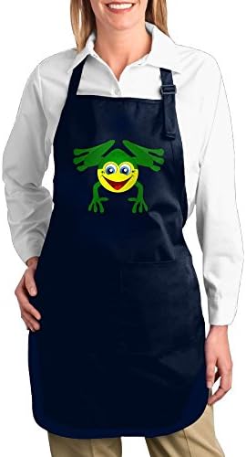 Dogquxio Cartoon Frog Kitchen Helper Professional Bib Apron With 2 Pockets For Women Men Adults Navy