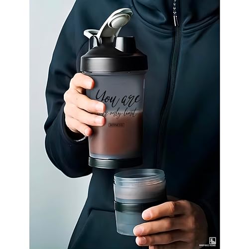 BERNESSI 500ml/17oz Protein Shaker Bottle with Leak-Proof for Protein Mixes & Shakes with Stainless Steel Ball, Protein Bottle Blender Cocktail Shaker Cup for Gym Fitness Home Pre Workout (Limit)