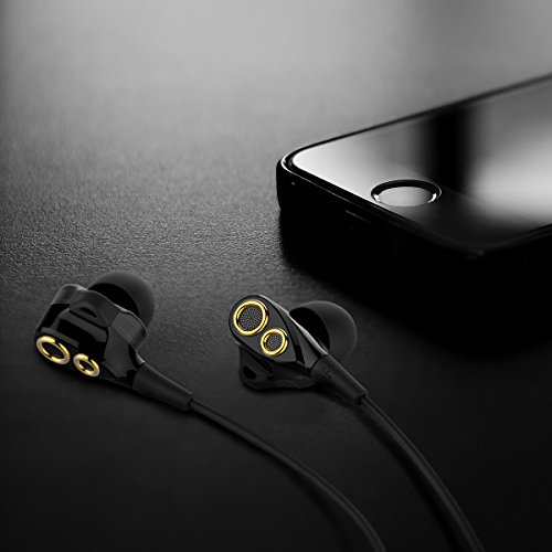 Earbuds, UiiSii DT200 In Ear Headphones with Microphone and Volume Control, Dual Drivers Earphones with HiFi Audio, Deep Bass for Noise Isolating, Compatible with Apple Headphones, Android(Black) - Thumbnail 5