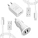 Phone Charger, Phone Charger Kit (Dual USB Car Charger+Wall Charger+2 X MFI Certified Cables) Compatible with iPhone X /8/7 / 6s / 5s /Plus (Combo Set (iPhone Charger Kit))