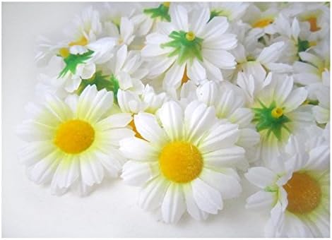 ICRAFY 24 Daisy Silk Head White Color, Size 1.5" Artificial Flowers Heads Fabric Floral Supplies Wholesale Lot for Wedding Flowers Accessories Make Bridal Hair Clips Headbands Dress