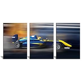3 Panel Racing Car in Motion at High...