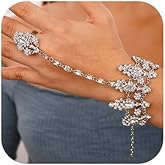 Denifery Silver Rhinestones Finger Ring Bracelet Hand Chain Bracelets with Ring Harness Slave Bracelets Boho Bangle Bracelets for Women
