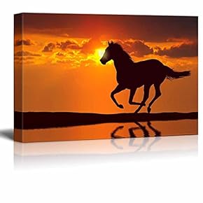 Canvas Prints Wall Art - Horse Running During Sunset with Water Reflection | Modern Wall Decor/Home Art Stretched Gallery Canvas Wraps Giclee Print & Ready to Hang - 12" x 18"
