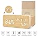 BlaCOG Digital Alarm Clock with Wooden Desk LED Time, Week, Date/Month/Year and Temperature Display, Battery/USB Powered, 3 Alarm Settings, Adjustable Brightness Bamboo/White