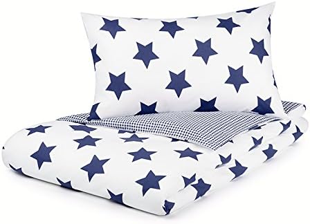 Single Duvet Cover Set, Navy Stars and Navy Gingham Reverse