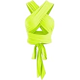 ZAFUL Womens Ribbed Halter Crop Top Ruched Lace-up Cropped Cami Bandana Top Criss Cross Wrap Print Tank Top