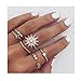 Edary Boho Moon Knuckle Ring Vintage Crystal Joint Knuckle Ring Set with Cresent for Women and Girls.（6PCS）