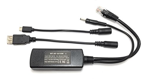 WT-AF-USB 802.3af Poe Splitter for iPads and Tablets, Remote USB Power over Ethernet, Use with PoE Switches, 5 Volts 10 Watts Output with Female USB and male microUSB