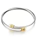 COOLSTEELANDBEYOND Ladies Elastic Adjustable Steel Twisted Cable Bangle Bracelet and Ring with White Pearl