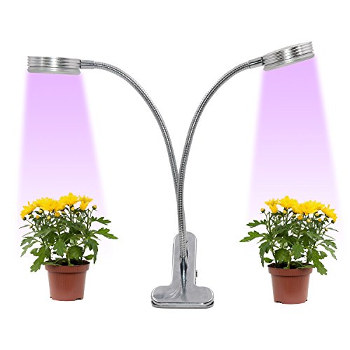 [2018 UPGRADED] Dual Head Plant Grow Light – 12W 2 Gears LED Grow Lamp 360 Adjustable Gooseneck LED Grow Light for Indoor Plants,Plant Growing, Hydroponic Garden, Greenhouses, Gardening, Office