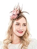 Fascinators Headband for Women Tea Party Hat Kentucky Derby Wedding Flower Mesh Feathers Hair Clip (Coffee)