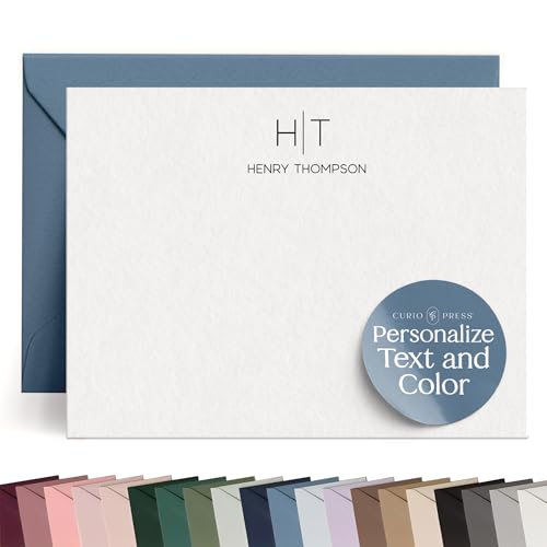 Curio Press Personalized Stationery for Women & Men - A2 Flat Thank You Cards with Custom Notecards, Handmade Personalized Note Cards with Envelopes and Name, Custom Stationery - Thin Line Flat