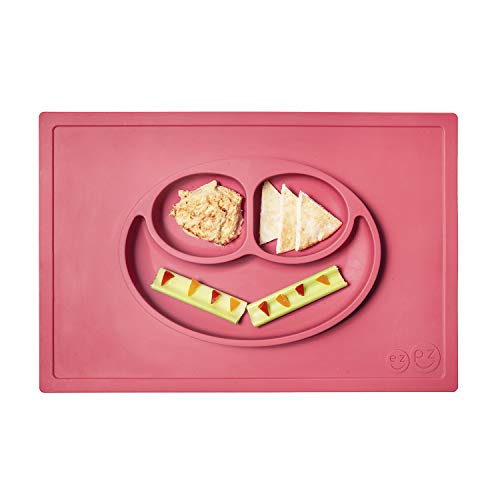 ezpz Happy Mat (Coral) 100 Silicone Suction Plate with Builtin